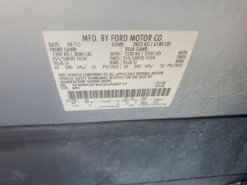 Продаж на аукціоні авто 2016 Ford Explorer, vin: 1FM5K8F80GGA95717, номер лоту: 62499106