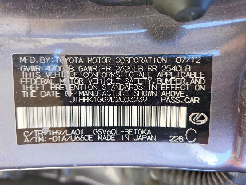 Aukcja sprzedaży 2013 Lexus Es, vin: JTHBK1GG9D2003239, numer aukcji: 66409356
