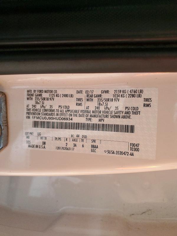 Aukcja sprzedaży 2017 Ford Escape, vin: 1FMCU0J95HUD06934, numer aukcji: 67140436