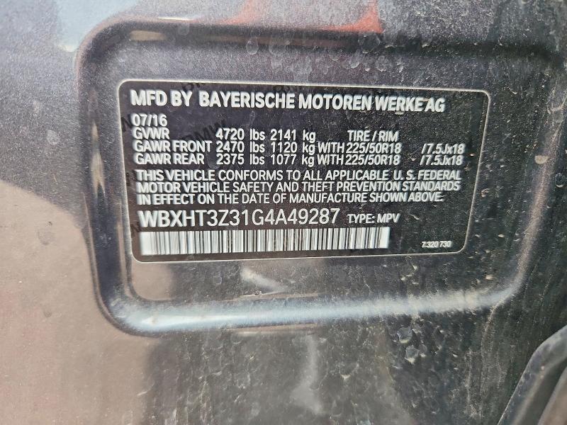 66583056 :رقم المزاد ، WBXHT3Z31G4A49287 vin ، 2016 Bmw X1 مزاد بيع