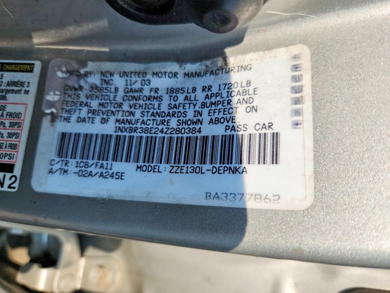 Продаж на аукціоні авто 2004 Toyota Corolla, vin: 1NXBR38E24Z280384, номер лоту: 63806206
