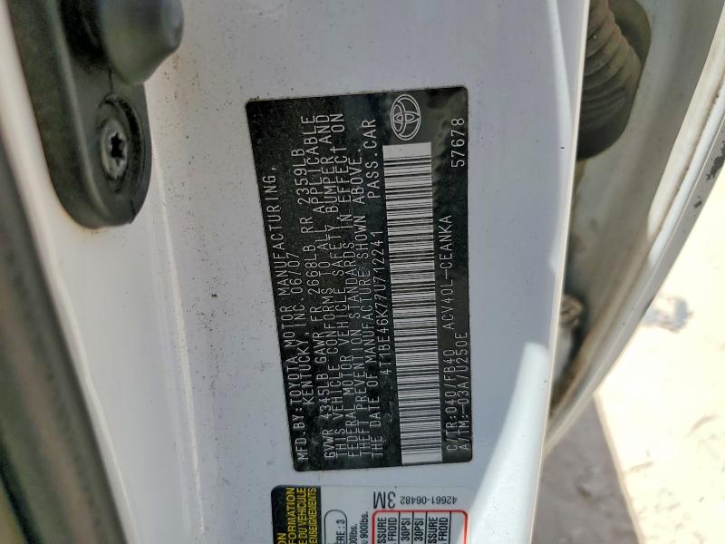 Продажа на аукционе авто 2007 Toyota Camry, vin: 4T1BE46K77U712241, номер лота: 65217806