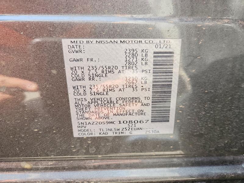 Aukcja sprzedaży 2021 Nissan Murano, vin: 5N1AZ2DS9MC108067, numer aukcji: 64113496