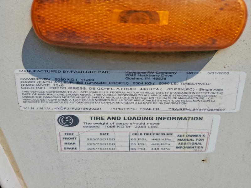 63719546 :رقم المزاد ، 4YDF31F227S630291 vin ، 2007 Keystone Rv Outback Series مزاد بيع
