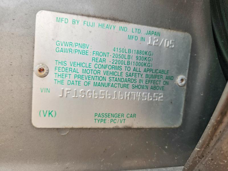 Продаж на аукціоні авто 2006 Subaru Forester, vin: JF1SG65616H745652, номер лоту: 64033236