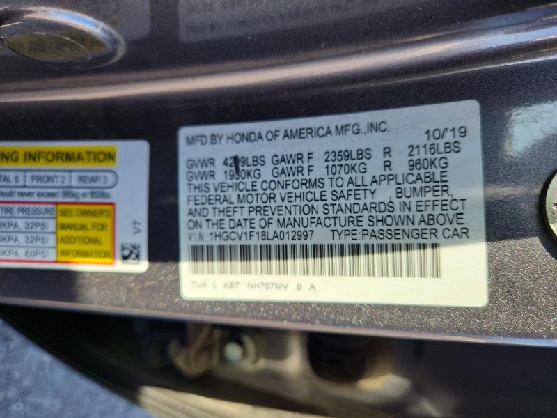 Продажа на аукционе авто 2020 Honda Accord, vin: 1HGCV1F18LA012997, номер лота: 64123716