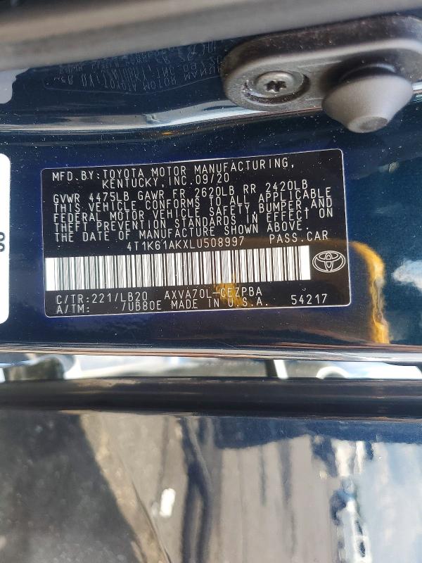 66649606 :رقم المزاد ، 4T1K61AKXLU508997 vin ، 2020 Toyota Camry مزاد بيع
