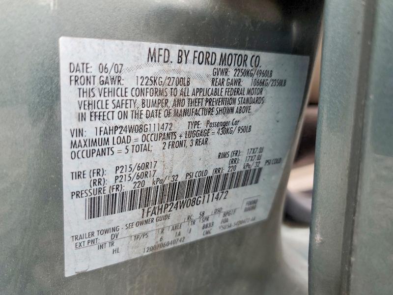 64087806 :رقم المزاد ، 1FAHP24W08G111472 vin ، 2008 Ford Taurus مزاد بيع