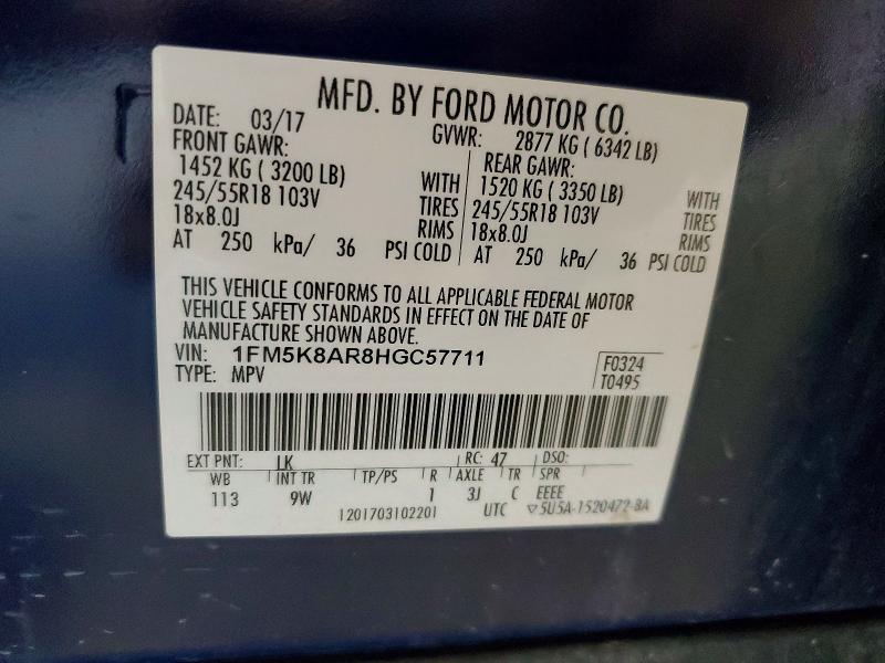 Aukcja sprzedaży 2017 Ford Explorer, vin: 1FM5K8AR8HGC57711, numer aukcji: 65621116