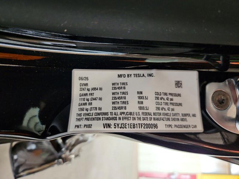 Aukcja sprzedaży 2026 Tesla Model 3, vin: 5YJ3E1EB1TF200096, numer aukcji: 63893516
