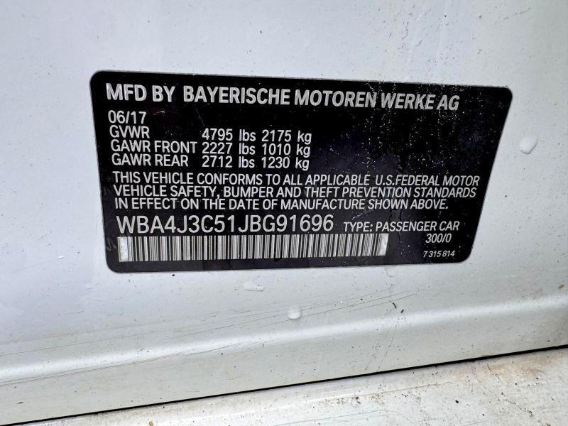 2018 Bmw 430xi მანქანა იყიდება აუქციონზე, vin: WBA4J3C51JBG91696, აუქციონის ნომერი: 64013646