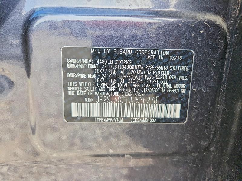 Продаж на аукціоні авто 2018 Subaru Forester, vin: JF2SJAGC1JH566278, номер лоту: 65825886