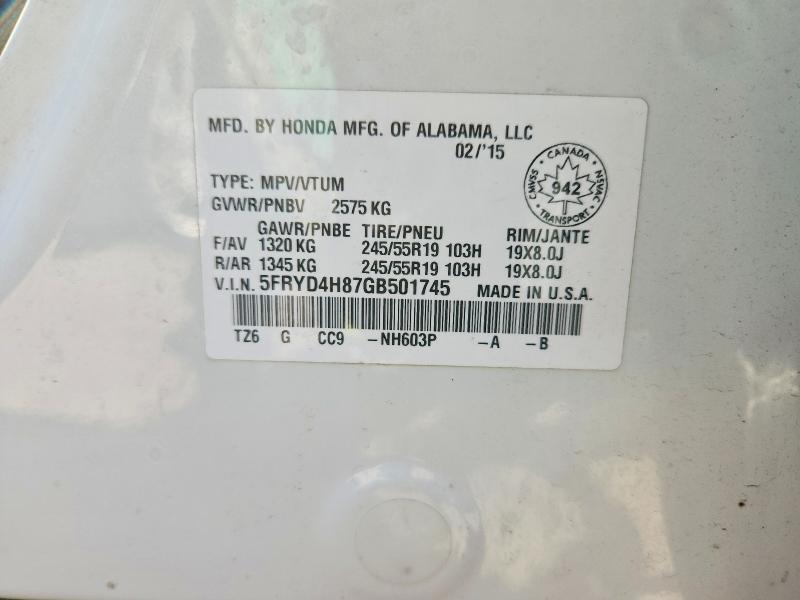 65086336 :رقم المزاد ، 5FRYD4H87GB501745 vin ، 2016 Acura Mdx مزاد بيع