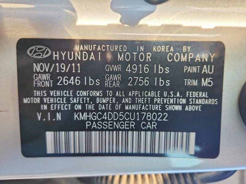65082856 :رقم المزاد ، KMHGC4DD5CU178022 vin ، 2012 Hyundai Genesis مزاد بيع