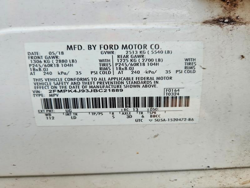 2018 Ford Edge მანქანა იყიდება აუქციონზე, vin: 2FMPK4J93JBC21889, აუქციონის ნომერი: 64486376