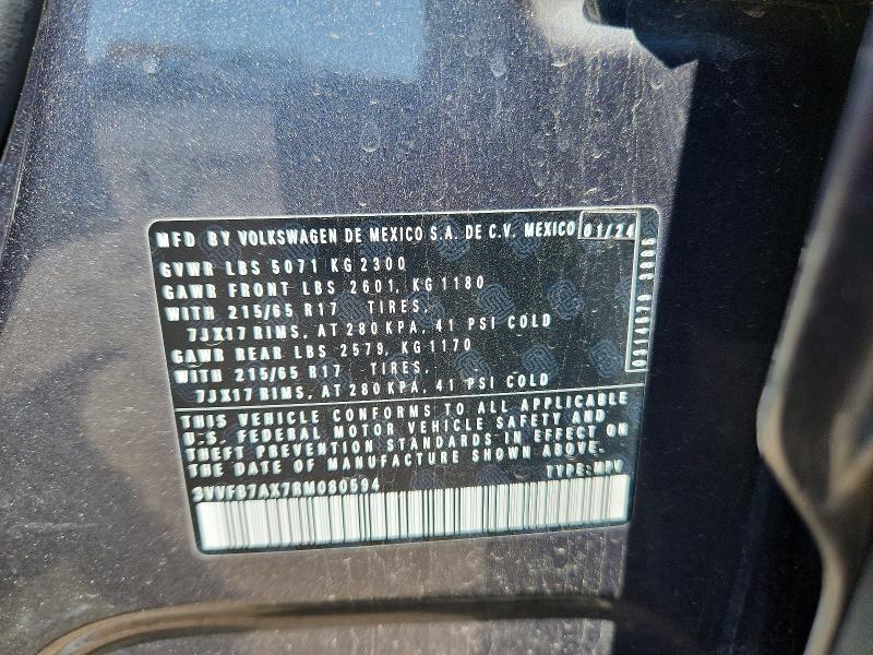 Aukcja sprzedaży 2024 Volkswagen Tiguan, vin: 3VVFB7AX7RM080594, numer aukcji: 63255006
