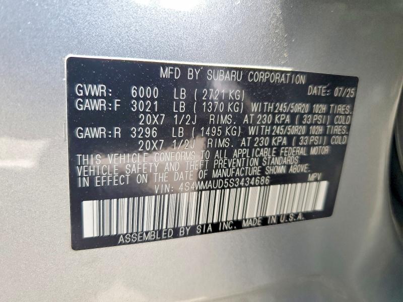 64503886 :رقم المزاد ، 4S4WMAUD5S3434686 vin ، 2025 Subaru Ascent مزاد بيع