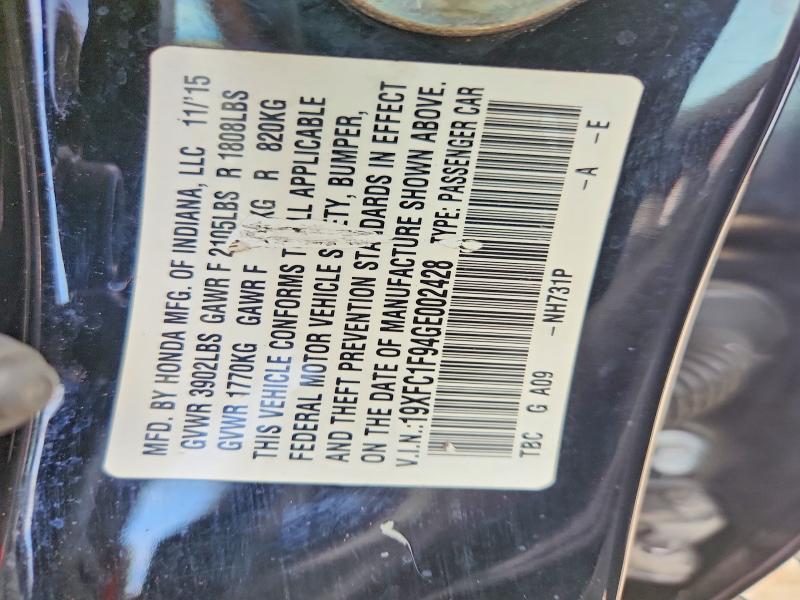 Aukcja sprzedaży 2016 Honda Civic, vin: 19XFC1F94GE002428, numer aukcji: 63539346
