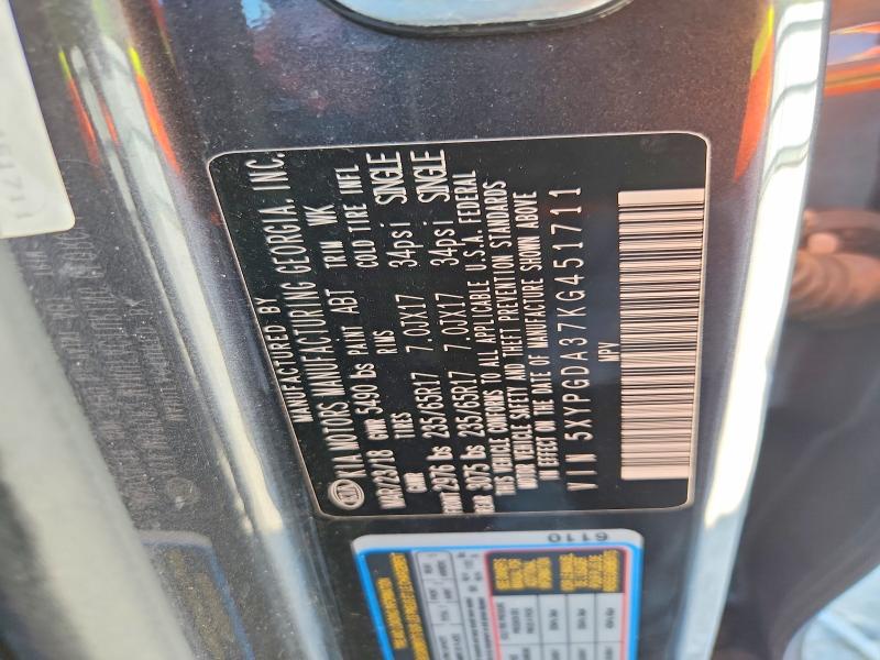 63750956 :رقم المزاد ، 5XYPGDA37KG451711 vin ، 2019 Kia Sorento مزاد بيع