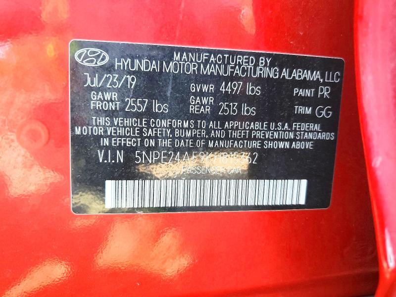 2019 Hyundai Sonata მანქანა იყიდება აუქციონზე, vin: 5NPE24AF9KH815362, აუქციონის ნომერი: 66132326