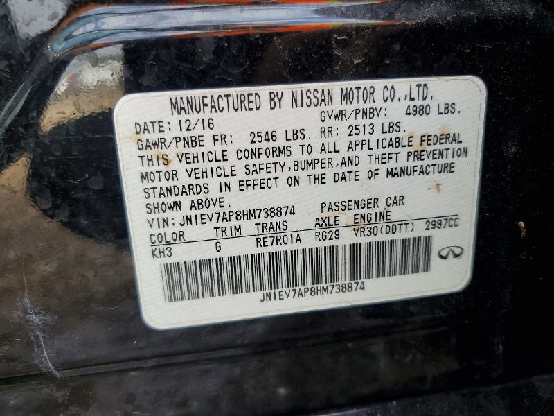 65580806 :رقم المزاد ، JN1EV7AP8HM738874 vin ، 2017 Infiniti Q50 مزاد بيع