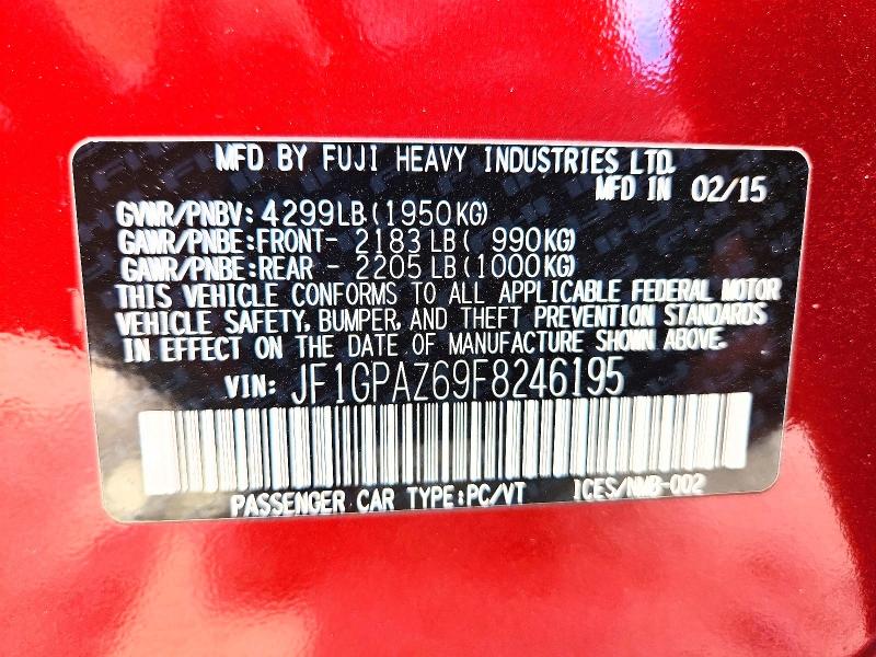 Aukcja sprzedaży 2015 Subaru Impreza, vin: JF1GPAZ69F8246195, numer aukcji: 67093676
