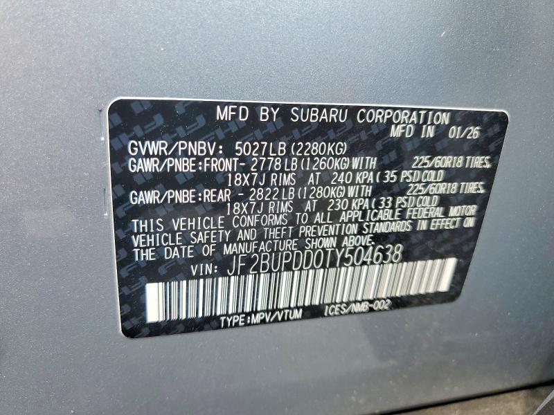 2026 Subaru Outback მანქანა იყიდება აუქციონზე, vin: JF2BUPDD0TY504638, აუქციონის ნომერი: 67069036