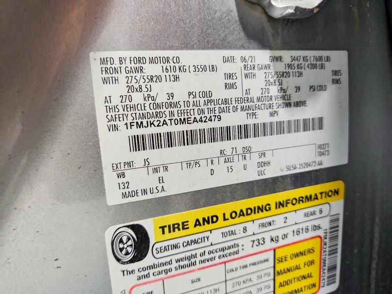2021 Ford Expedition მანქანა იყიდება აუქციონზე, vin: 1FMJK2AT0MEA42479, აუქციონის ნომერი: 64090796