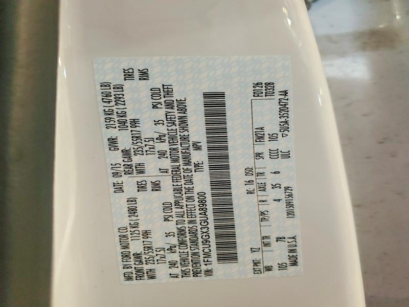 63314416 :رقم المزاد ، 1FMCU9GX3GUA89800 vin ، 2016 Ford Escape مزاد بيع