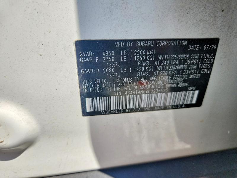 65107186 :رقم المزاد ، 4S4BTANC4L3235525 vin ، 2020 Subaru Outback مزاد بيع