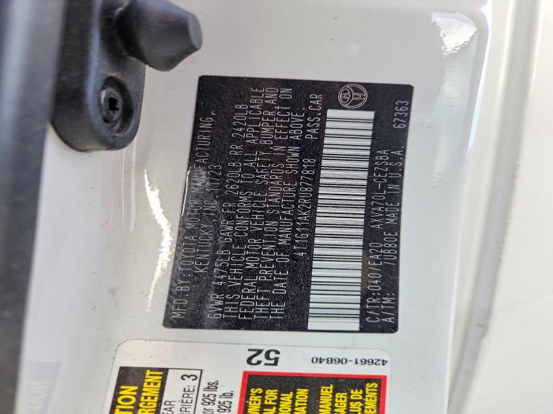 2024 Toyota Camry მანქანა იყიდება აუქციონზე, vin: 4T1G11AK2RU877818, აუქციონის ნომერი: 65818996