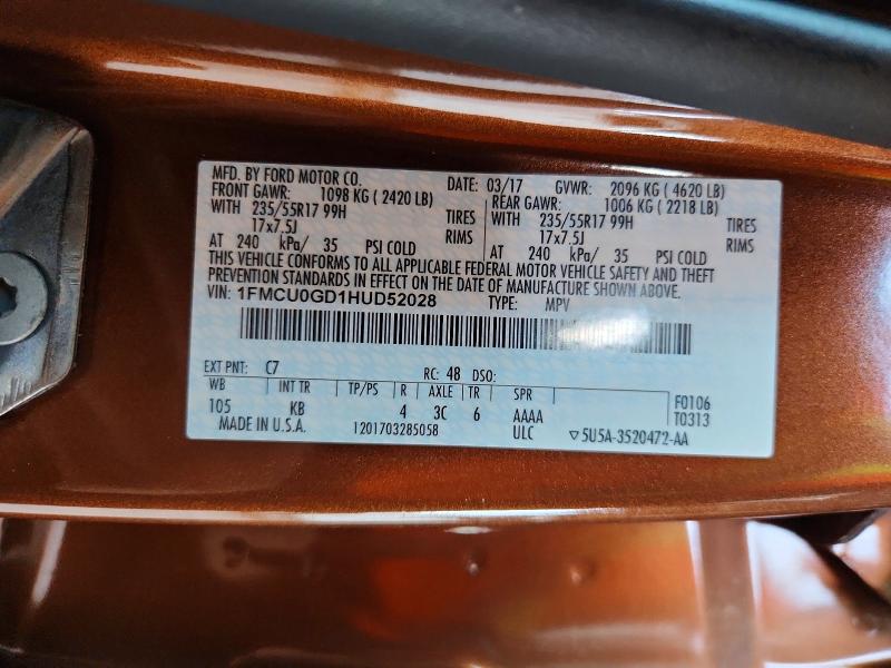 Aukcja sprzedaży 2017 Ford Escape, vin: 1FMCU0GD1HUD52028, numer aukcji: 66535596