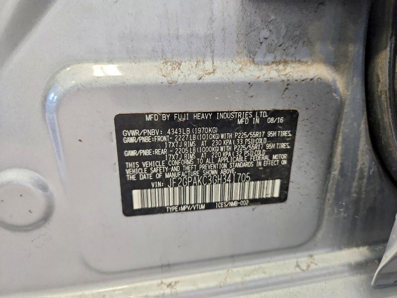 2016 Subaru Crosstrek მანქანა იყიდება აუქციონზე, vin: JF2GPAKC3GH341705, აუქციონის ნომერი: 67039456