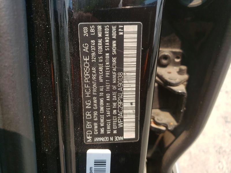 2004 Porsche Cayenne მანქანა იყიდება აუქციონზე, vin: WP1AC29P14LA90138, აუქციონის ნომერი: 67399186
