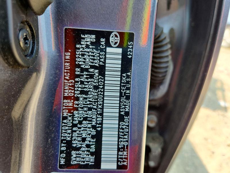Auction sale of the 2013 Toyota Camry, vin: 4T1BF1FK9DU224027, lot number: 64015176