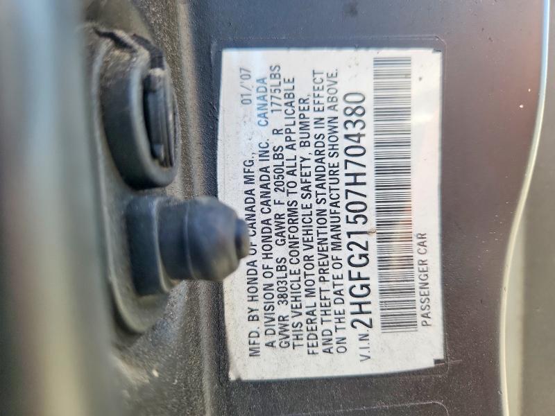 Aukcja sprzedaży 2007 Honda Civic, vin: 2HGFG21507H704380, numer aukcji: 63511906