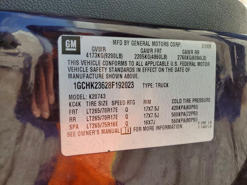 64987526 :رقم المزاد ، 1GCHK23628F192023 vin ، 2008 Chevrolet Silverado مزاد بيع