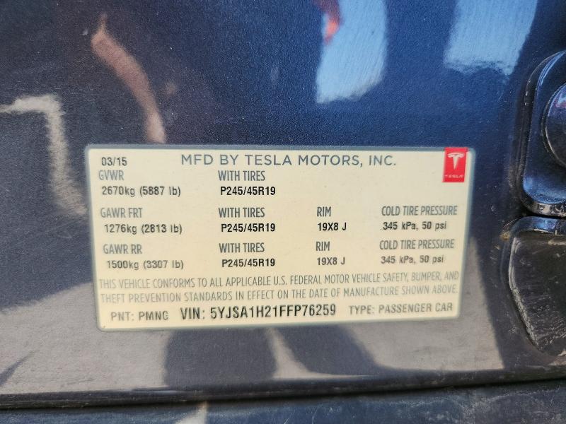 65445826 :رقم المزاد ، 5YJSA1H21FFP76259 vin ، 2015 Tesla Model S مزاد بيع