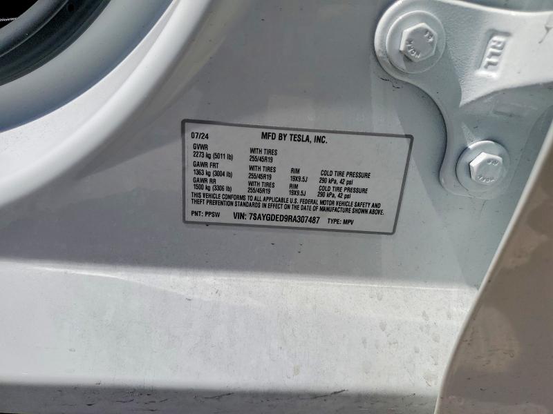2024 Tesla Model Y მანქანა იყიდება აუქციონზე, vin: 7SAYGDED9RA307487, აუქციონის ნომერი: 65405806