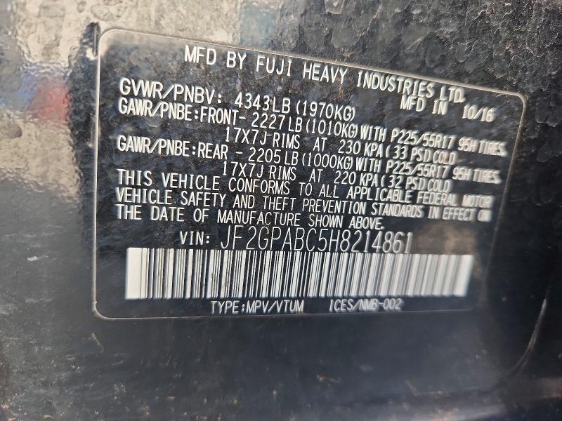 2017 Subaru Crosstrek მანქანა იყიდება აუქციონზე, vin: JF2GPABC5H8214861, აუქციონის ნომერი: 66419996