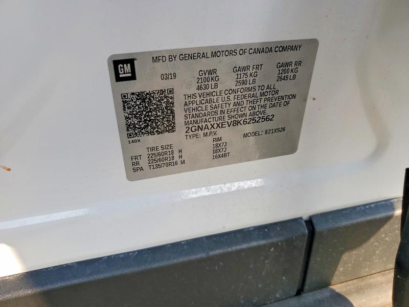 65038276 :رقم المزاد ، 2GNAXXEV8K6252562 vin ، 2019 Chevrolet Equinox مزاد بيع