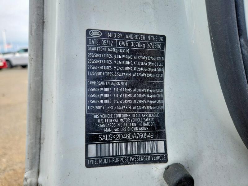 Aukcja sprzedaży 2013 Land Rover Range Rover Sport, vin: SALSK2D46DA760549, numer aukcji: 62938186