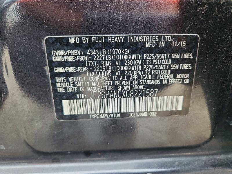 66818326 :رقم المزاد ، JF2GPANCXG8221587 vin ، 2016 Subaru Crosstrek مزاد بيع
