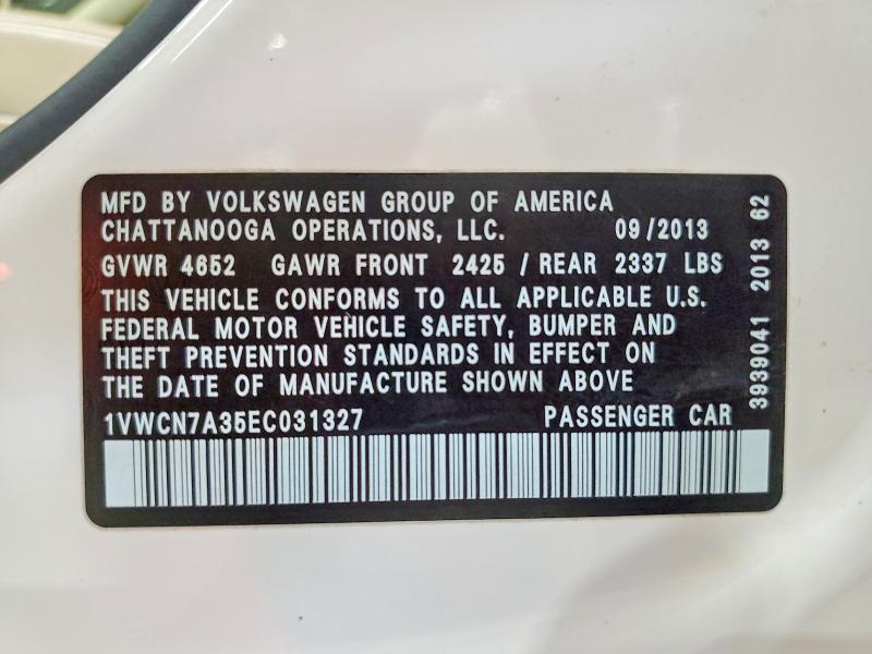 Продажа на аукционе авто 2014 Volkswagen Passat, vin: 1VWCN7A35EC031327, номер лота: 64264696