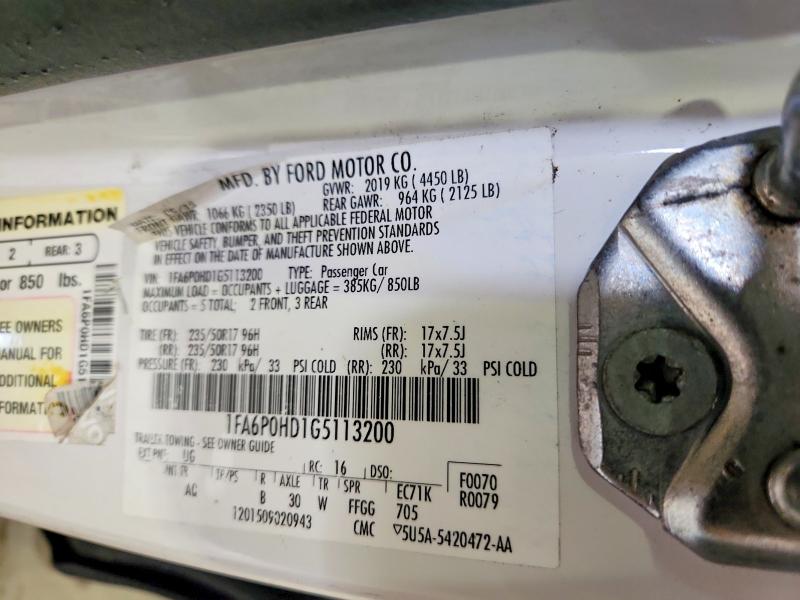 65018466 :رقم المزاد ، 1FA6P0HD1G5113200 vin ، 2016 Ford Fusion مزاد بيع