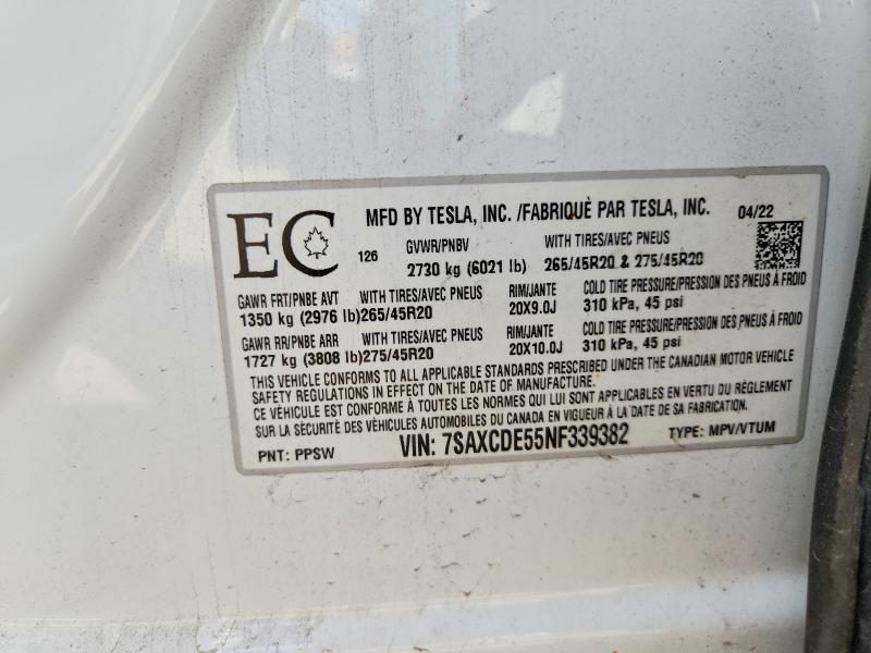 Aukcja sprzedaży 2022 Tesla Model X, vin: 7SAXCDE55NF339382, numer aukcji: 64786426