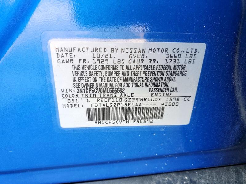 Aukcja sprzedaży 2021 Nissan Kicks, vin: 3N1CP5CV0ML556592, numer aukcji: 64361606