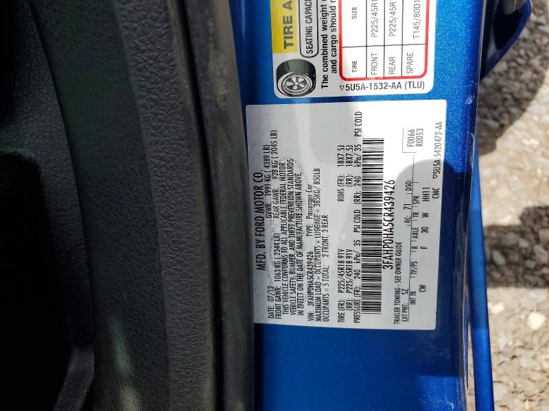 66489056 :رقم المزاد ، 3FAHP0HA5CR439426 vin ، 2012 Ford Fusion مزاد بيع