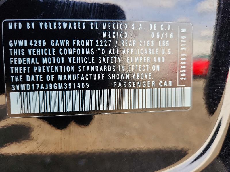 2016 Volkswagen Jetta მანქანა იყიდება აუქციონზე, vin: 3VWD17AJ9GM391409, აუქციონის ნომერი: 66946716