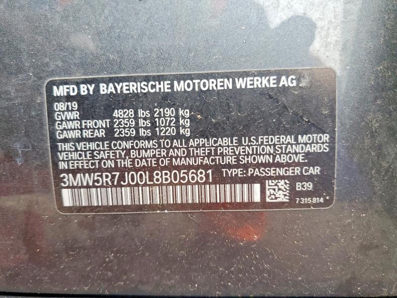 2020 Bmw 330xi მანქანა იყიდება აუქციონზე, vin: 3MW5R7J00L8B05681, აუქციონის ნომერი: 64113076